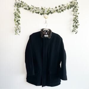 COLE HAAN Black Wool Coat Size Large